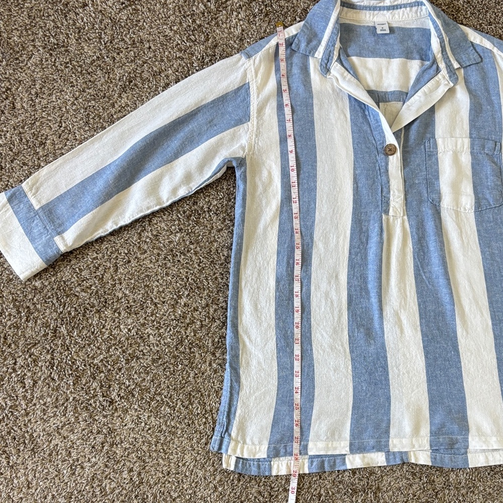 Women’s Blue White Coastal Stripe Casual Button-Down Linen Blend Size M - Picture 6 of 9